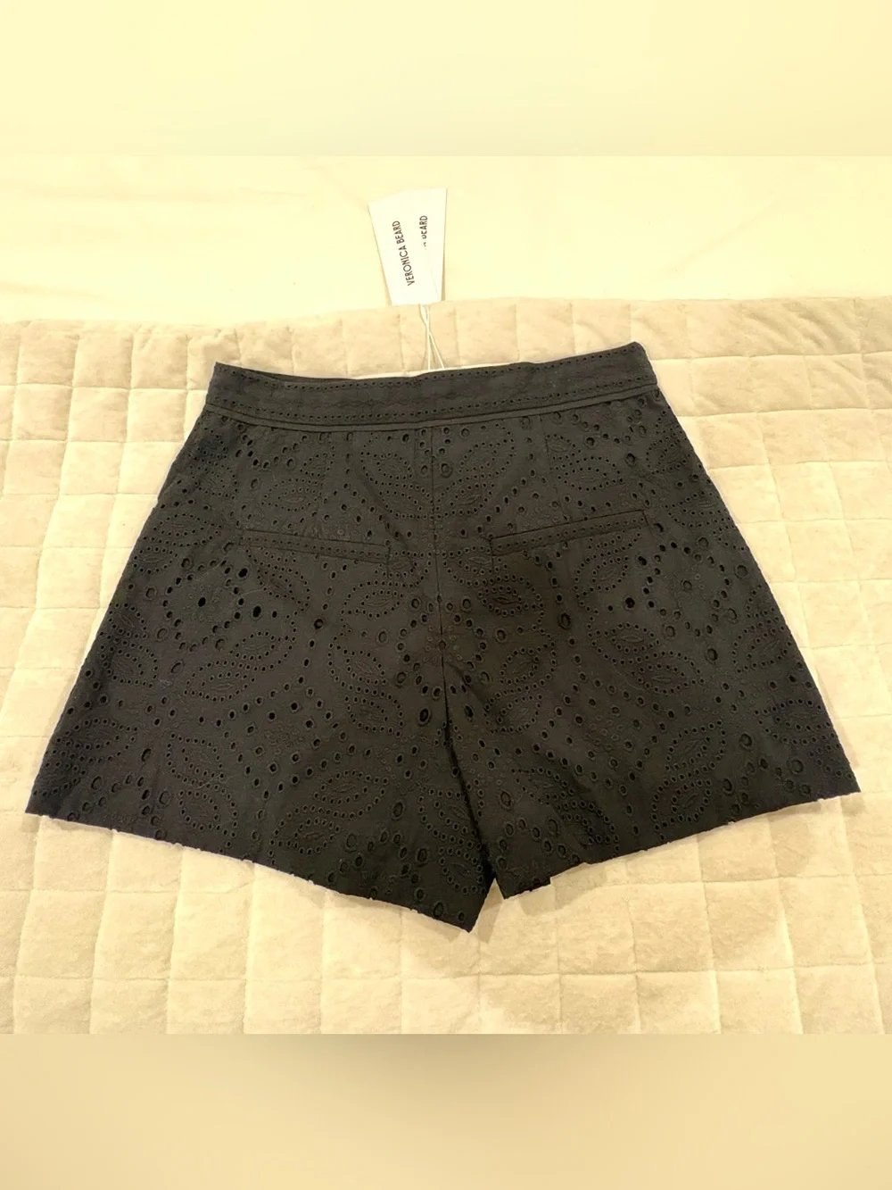 Veronica Beard Fabian Black Cotton Eyelet High Rise Tailored Shorts 6 NWT